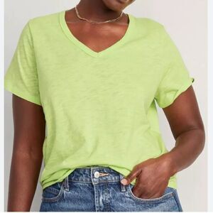 J. Jill Love Linen V-Neck Top Shirt Lime Mint Green XS Petite T-shirt